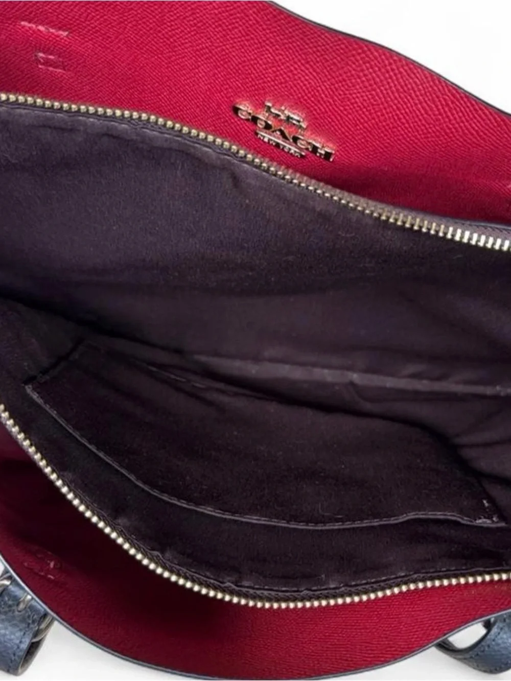 Coach Black Leather Tote with Red Interior